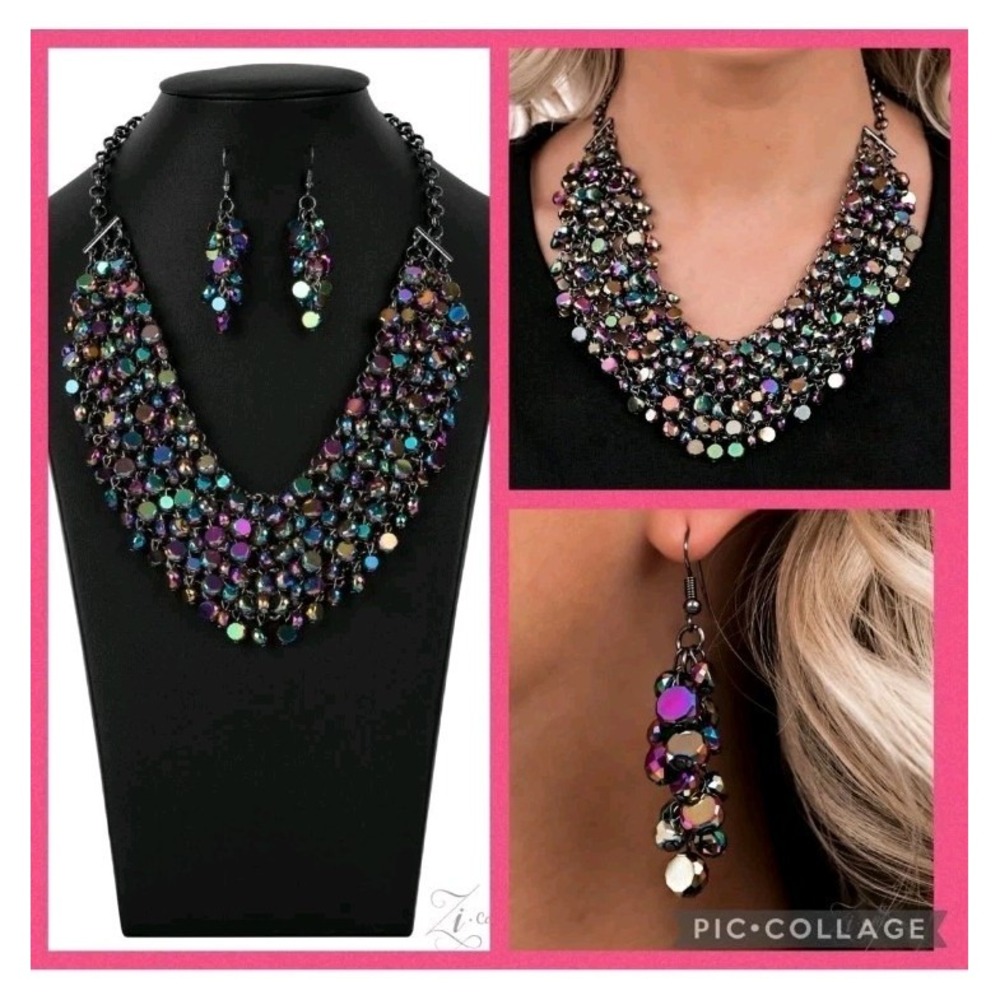 New Paparazzi Vivacious Zi Collection Oil‎ Spill Statment Necklace Earrings Set